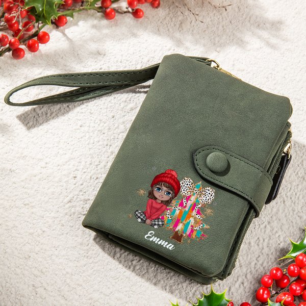 Porte-nom personnalisé en cuir PU avec porte-cartes et dragonne Cadeau d'anniversaire pour filles et femmes