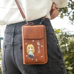 Personalisierte Cartoon-Figur Geburtsblume Handy-Umhängetasche aus PU-Leder mit Geldbörsenfach Namen Geburtstag Urlaub Geschenk für Familie Freunde