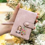 Personalized Christmas Tree Cartoon Girl PU Leather Tri-Folded Name Wallet with Card Holder and Wrist Strap Birthday Gift for Girls Women