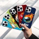 Personalised Flaming Basketball Football Sports Ball Design TPU Phone Case for iPhone with Name Birthday Match Day Gift for Ball Games Lovers