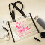 Personalized Pink Ribbon Butterfly Support Squad Clear Tote Bag with Name Birthday Brest Cancer Fighter Survivor Gift for Family Friend