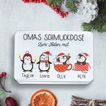 Personalisierte Niedliche Cartoon-Pinguin mit 1-8 Namen und Figuren Weihnachten Metall Keksdose Geschenk für Kinder Pinguinliebhaber