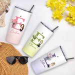 Personalized Gradient Birth Flower Bouquet Cartoon 20oz Initial Name Tumbler with Lid and Straw Birthday Holiday Gift for Women Girls