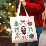 Grand sac en toile avec personnage de dessin animé et nom Cadeau de fête de Noël pour les femmes et les filles