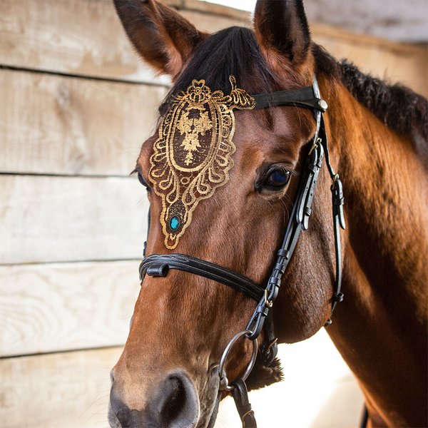 Personalised Gold Lace Birthstone Faceplate Adjustable Browband Medieval Horse Accessories Birthday Equestrian Gift for Horse Lover Dressage Rider