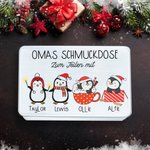 Personalisierte Niedliche Cartoon-Pinguin mit 1-8 Namen und Figuren Weihnachten Metall Keksdose Geschenk für Kinder Pinguinliebhaber