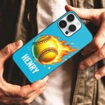 Personalised Flaming Basketball Football Sports Ball Design TPU Phone Case for iPhone with Name Birthday Match Day Gift for Ball Games Lovers