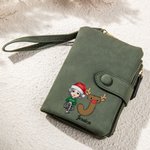 Personalised Cartoon Character Christmas Initials Leather Tri-Folded Wristlet Name Wallet with Card Holder Birthday Anniversary Gift for Family Friend