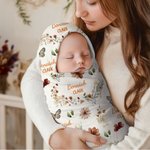 Coperta di sicurezza personalizzata Bohemian Wildflower Butterfly Name con sfondo a puntini Regalo di battesimo per la doccia del bambino per il neonato