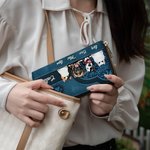 Personalized Vintage Cartoon Dog Cat  Leather Hand Wallet with 1 - 6 Names and Multiple Compartments Birthday Anniversary Gift for Pet Lovers