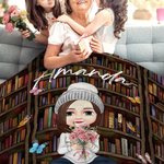 Personaje personalizado de dibujos animados Libros Biblioteca Suave manta con 1-8 Familia Nacimiento Flores y nombres Cumpleaños Día de la Madre Regal