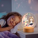 Personalised Cartoon Character Moon Flower LED Night Light with Wooden Base with Name Christmas Birthday Gift for Girls Boys