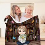 Personaje personalizado de dibujos animados Libros Biblioteca Suave manta con 1-8 Familia Nacimiento Flores y nombres Cumpleaños Día de la Madre Regal