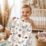 Coperta di sicurezza personalizzata Bohemian Wildflower Butterfly Name con sfondo a puntini Regalo di battesimo per la doccia del bambino per il neonato