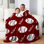 Personalised Multicolor Baseball Football Tennis Sports Theme Soft Throw Blanket with Names Home Decor Birthday Team Gift for Sports Lovers