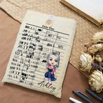 Personalized Retro Date Due Card Cartoon Character Book Sleeve Cover with Name and Front Pocket Back to School Gift for Book Lovers Librarian