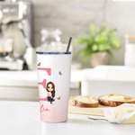 Personalized Gradient Birth Flower Bouquet Cartoon 20oz Initial Name Tumbler with Lid and Straw Birthday Holiday Gift for Women Girls