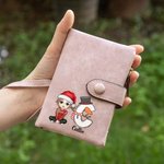 Personalised Cartoon Character Christmas Initials Leather Tri-Folded Wristlet Name Wallet with Card Holder Birthday Anniversary Gift for Family Friend