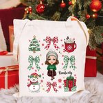 Grand sac en toile avec personnage de dessin animé et nom Cadeau de fête de Noël pour les femmes et les filles