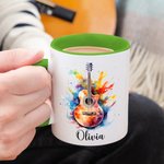 Personalised Colourful Splash Ink Guitar Theme 11oz Ceramic Mug with Name and Handle Birthday Gift for Guitar Players Lovers