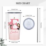 Personalized Gradient Birth Flower Bouquet Cartoon 20oz Initial Name Tumbler with Lid and Straw Birthday Holiday Gift for Women Girls