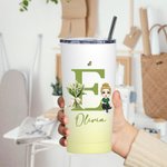 Personalized Gradient Birth Flower Bouquet Cartoon 20oz Initial Name Tumbler with Lid and Straw Birthday Holiday Gift for Women Girls