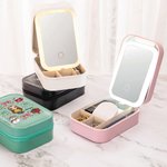 Personalised Christmas Bow Snowman Cartoon Leather Jewellery Box with Name and LED Three-colour Adjustable Makeup Mirror Christmas Gift for Women Girls