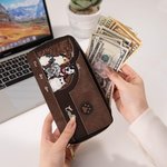 Personalized Vintage Cartoon Dog Cat  Leather Hand Wallet with 1 - 6 Names and Multiple Compartments Birthday Anniversary Gift for Pet Lovers