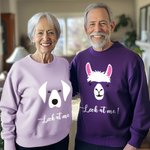 Personalized Cute Bear Cat Rabbit Animal Face and Tail Multicolor Adult Kid Sweatshirt with Text Birthday Holiday Gift for Family