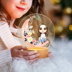 Personalised Cartoon Character Moon Flower LED Night Light with Wooden Base with Name Christmas Birthday Gift for Girls Boys