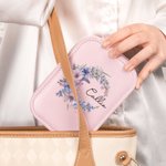 Personalized Birth Flower Wreath Leather Jewellery Box with Name and LED Light Makeup Mirror Travel Essential Birthday Gift for Women