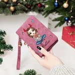 Portafoglio personalizzato in pelle PU con nome fiori di nascita e personaggio cartone animato festa della mamma regalo di compleanno per donne