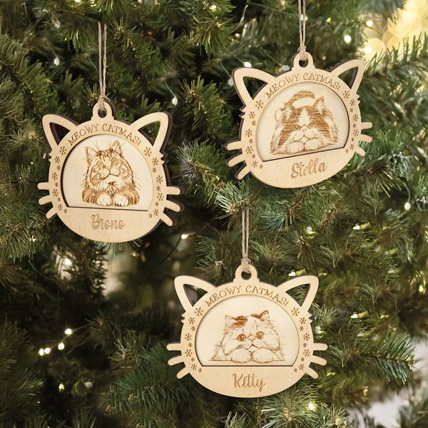 Personalisierte Schneeflocke Katze Porträt hölzerne Weihnachten hängenden Ornament mit Namen Weihnachtsbaumschmuck Memorial Haustier Verlust Geschenk 