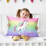 Unicornio Fantasía Personalizado Funda de Almohada con Nombre Cumpleaños Decoración de la Habitación Regalo para Niños