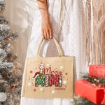 Personalised Cartoon Character Christmas Theme Reusable Jute Tote Bag with Name Merry Christmas Gift for Women Girl