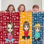Personalized Cartoon Character Snowflake Word Cloud Soft Throw Blanket with Name Home Decor Birthday Christmas Gift for Kids Family