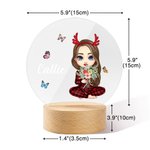 Gepersonaliseerde Cartoon Meisje Vrouwen Acryl Nacht Licht Ornament met Houten Basis met Naam en Geboorte Bloem Verjaardag Cadeau voor Vriendin Familie