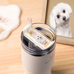 Personalized Rainbow Daisy Paw Print Tumbler Name Plate Tag with Dog Cat Photo Accessories for Stanley Birthday Memorial Gift for Pet Owners