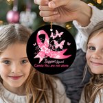 Personalised Pink Ribbon Butterfly Beating Breast Cancer Christmas Ornament with Name Christmas Tree Decor Gift for Women Cancer Fighter