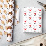 Personalised Christmas Hat Scarf Cartoon Dog Wrapping Paper with Name Festive Christmas Gift for Dog Lover