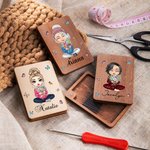 Personalized Cartoon Character Birth Flower Bouquet Wooden Magnetic Needle Box with Name Birthday Mother's Day Gift for Mom Grandma
