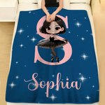 Personalisierte Schwanensee Ballett Cartoon-Mädchen Sterne Decke mit Initiale und Namen Haus Deko Geburtstagsgeschenk für Balletttänzerin Ballerina