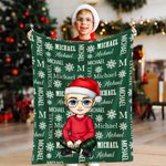 Personalized Cartoon Character Snowflake Word Cloud Soft Throw Blanket with Name Home Decor Birthday Christmas Gift for Kids Family