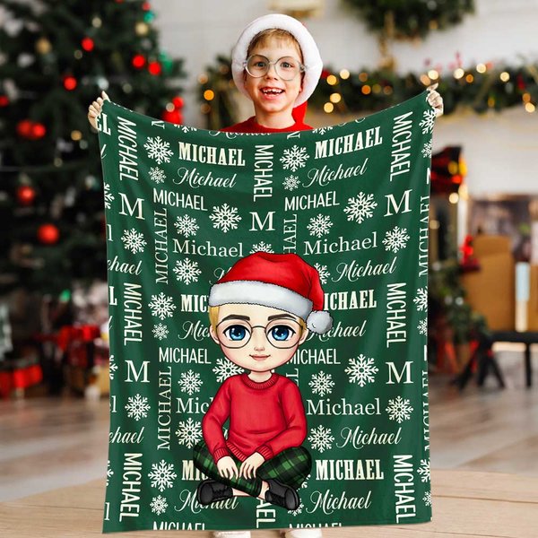 Personalized Cartoon Character Snowflake Word Cloud Soft Throw Blanket with Name Home Decor Birthday Christmas Gift for Kids Family