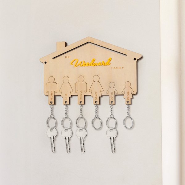Gepersonaliseerde Houten Familienamen Sleutelhanger voor 2-6 Leden Muurbevestiging Entree Decor Housewarming Huwelijksgeschenk voor Familiepaar