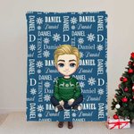 Personalized Cartoon Character Snowflake Word Cloud Soft Throw Blanket with Name Home Decor Birthday Christmas Gift for Kids Family