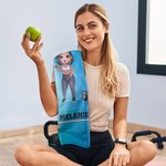 Personalized Cartoon Fitness Girl Design Super Absorbent Portable Sport Towel with Name and Hanging Loop Gym Workout Birthday Gift for Sports Lovers