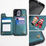 Gepersonaliseerde Cartoon Karakter Kerst Hoed Naam Initial Lederen Flip Telefoon Case met kaarthouder RFID Blokkeren Kerstcadeau voor familie