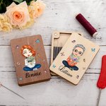 Personalized Cartoon Character Birth Flower Bouquet Wooden Magnetic Needle Box with Name Birthday Mother's Day Gift for Mom Grandma