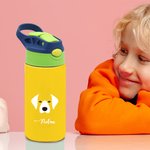 Personalizzato carino orso gatto coniglio animale faccia e coda 12 oz isolato bambino bottiglia d'acqua con manico e cannuccia regalo di compleanno va